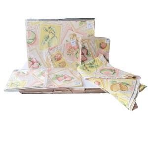 Vintage 100% Cotton KARSTEN TERRISOL Fruit Spring Tablecloth Napkin Placemat Set